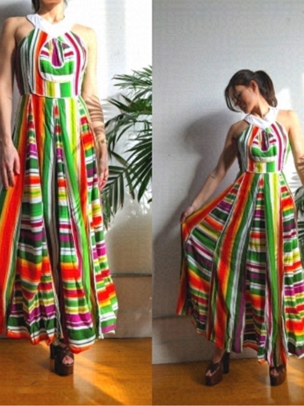 🌈 Farm Rio Rainbow Maxi Halter Dress - Eclectic & Cotton - Picture 2 of 13